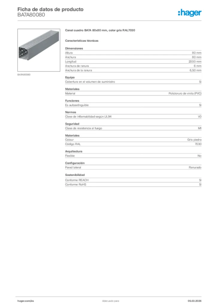 Imagen Hager Ficha de datos de producto BA7A80080 | Hager España