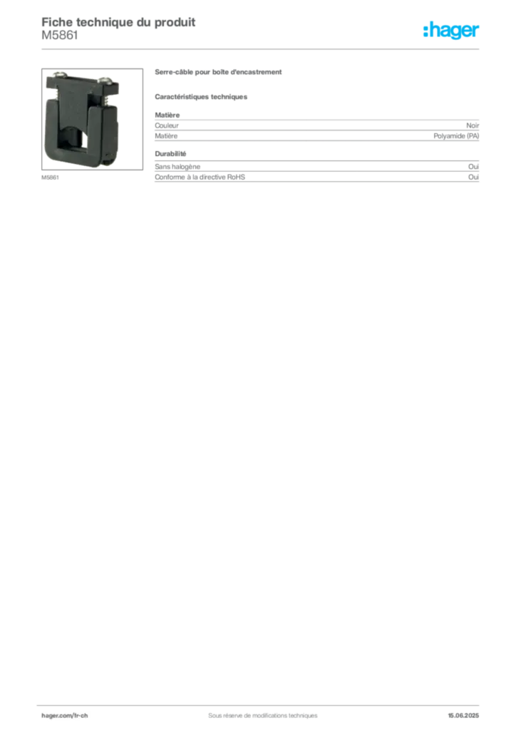 Image Hager Fiche technique du produit M5861 | Hager Suisse