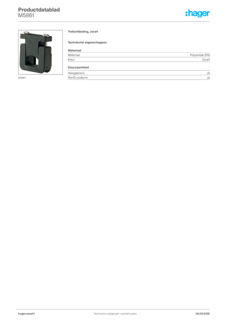 Afbeelding Hager Productdatablad M5861 | Hager Nederland