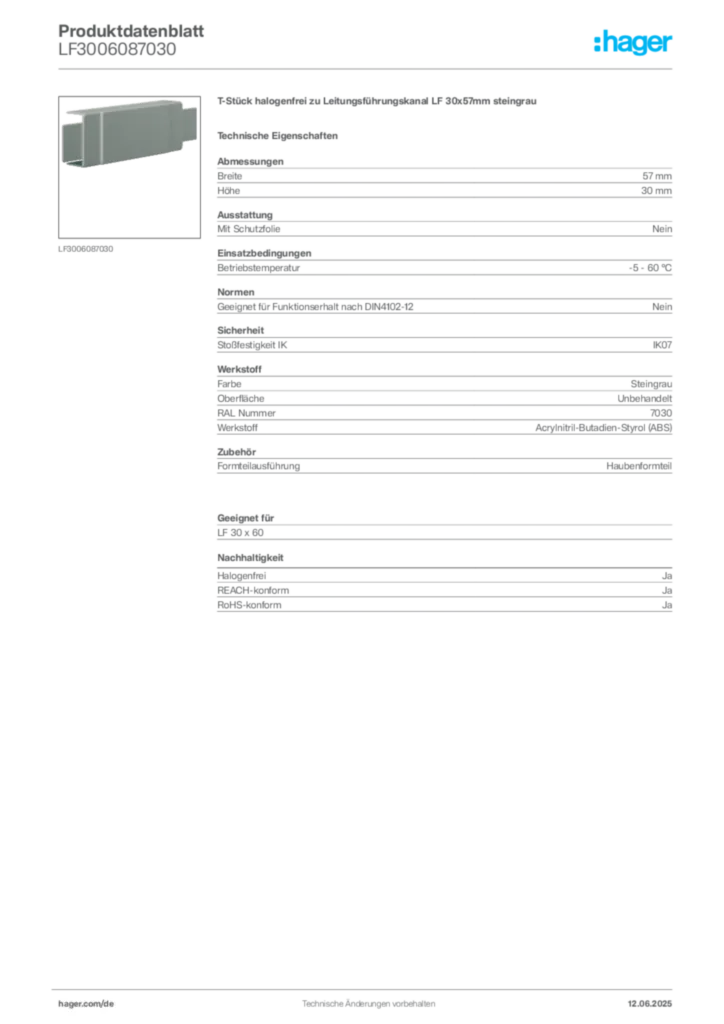Bild Hager Produktdatenblatt LF3006087030 | Hager Deutschland