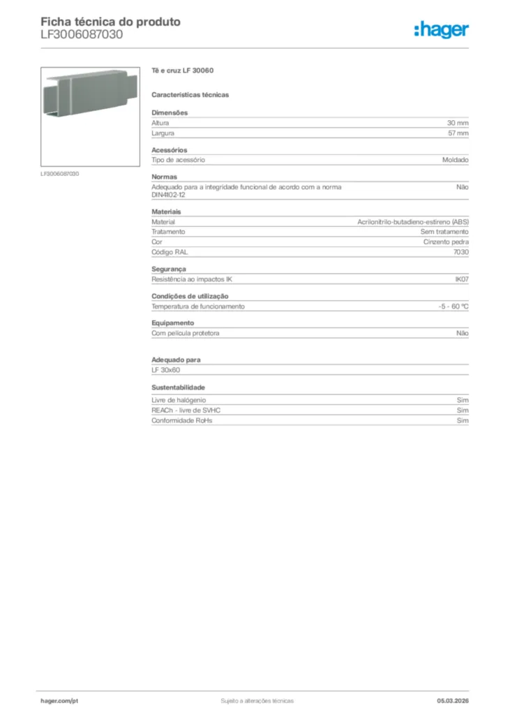 Imagem Hager Ficha técnica do produto LF3006087030 | Hager Portugal