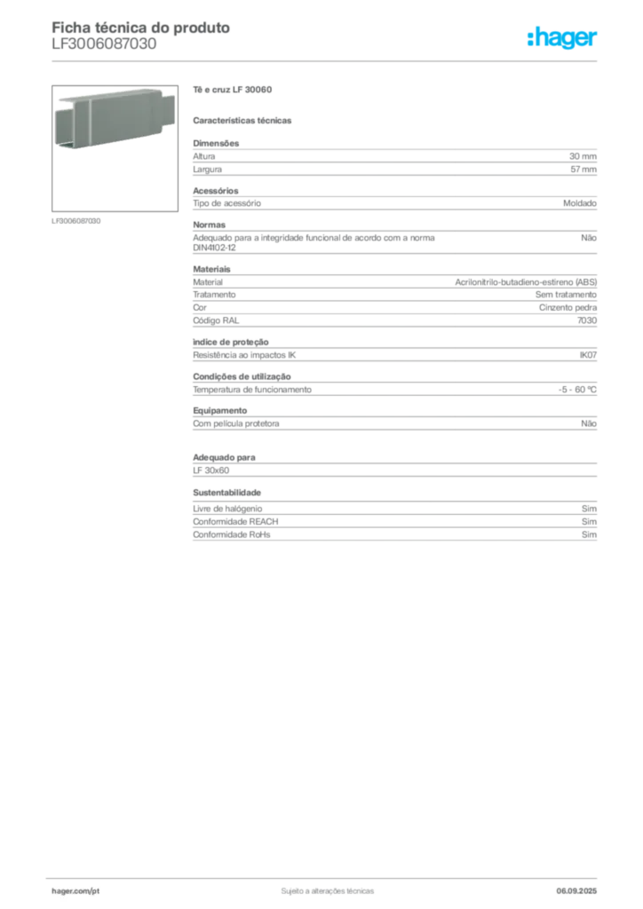 Imagem Hager Ficha técnica do produto LF3006087030 | Hager Portugal
