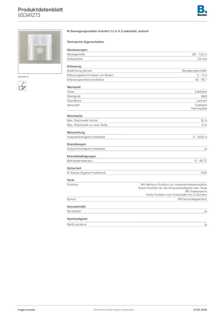 Bild Berker Produktdatenblatt 85341273 | Hager Deutschland
