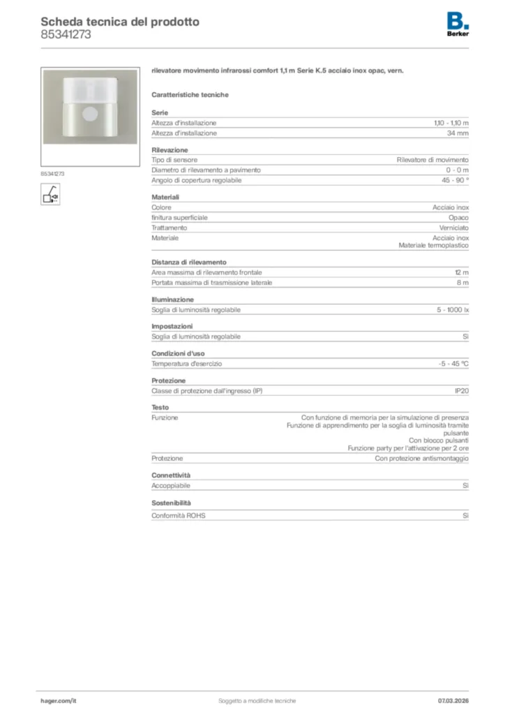 Immagine Berker Scheda tecnica del prodotto 85341273 | Hager Italia