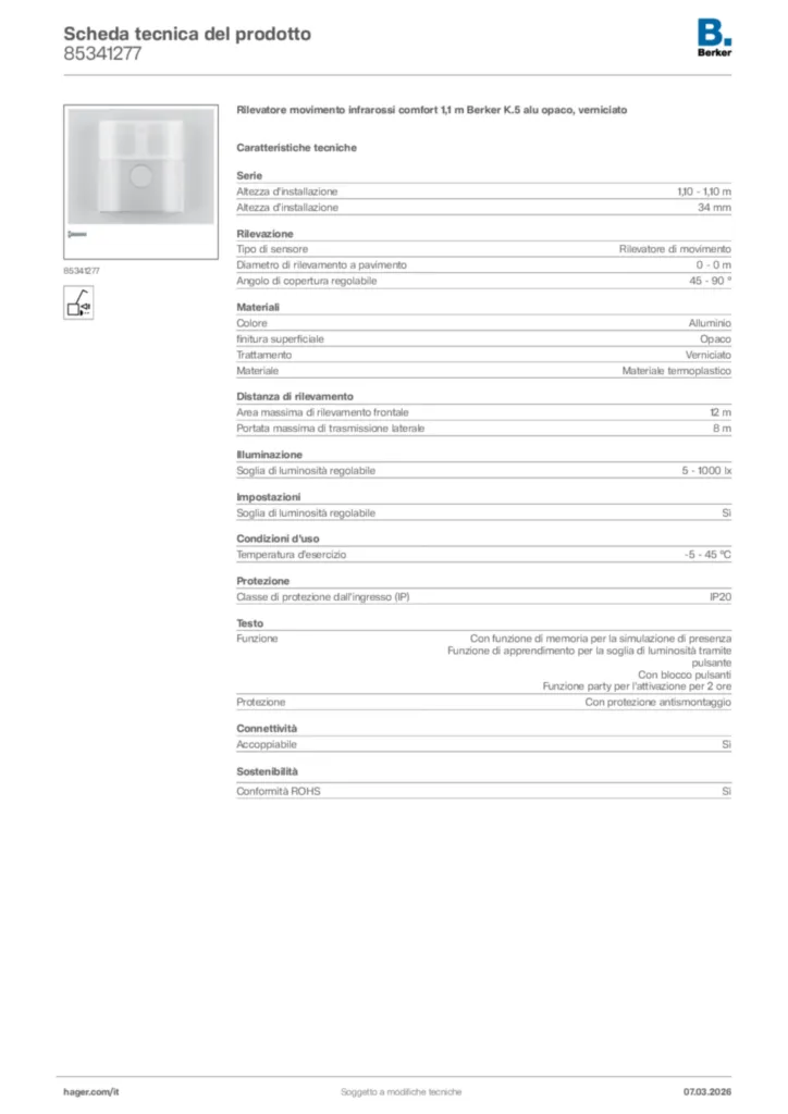 Immagine Berker Scheda tecnica del prodotto 85341277 | Hager Italia