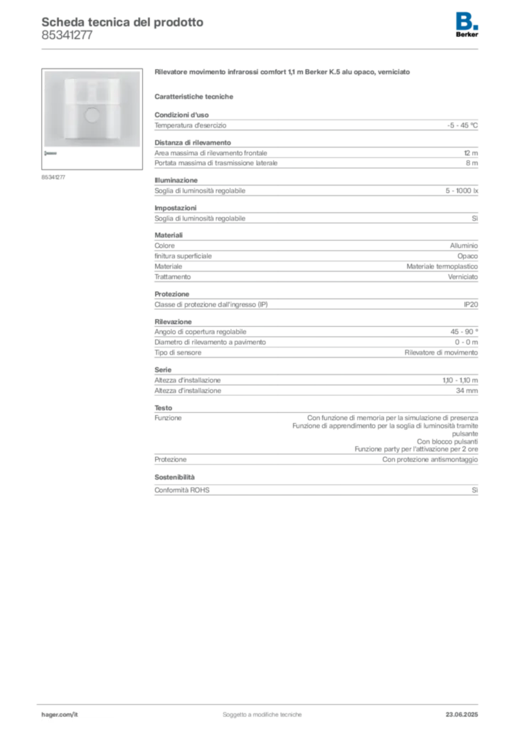 Immagine Berker Scheda tecnica del prodotto 85341277 | Hager Italia