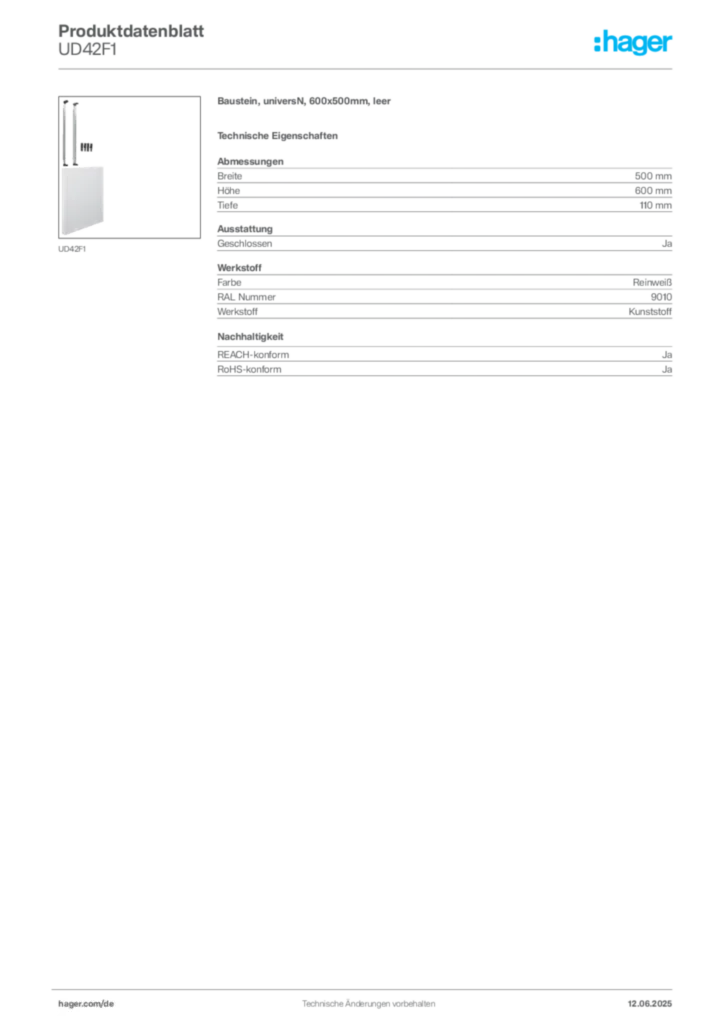 Bild Hager Produktdatenblatt UD42F1 | Hager Deutschland