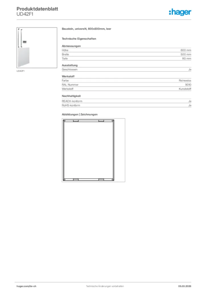 Bild Hager Produktdatenblatt UD42F1 | Hager Schweiz