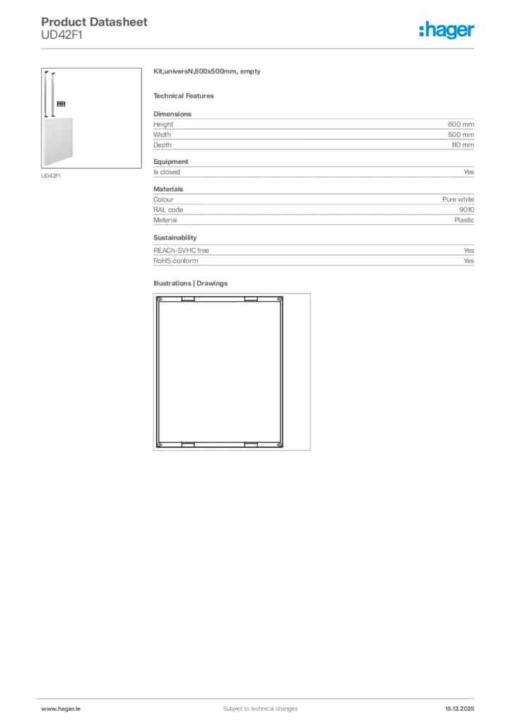 Image Hager Product data sheet UD42F1  | Hager