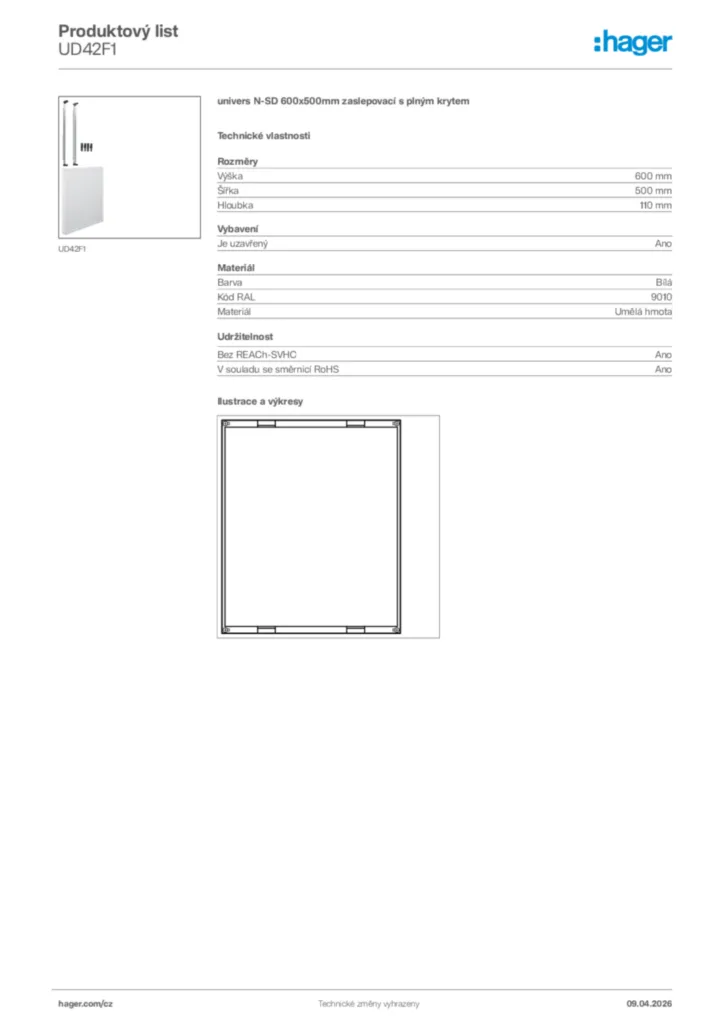 Obrázek Hager Product data sheet UD42F1 | Hager