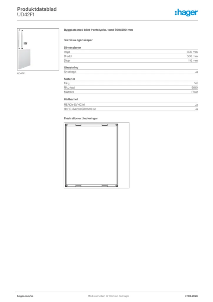 Bild Hager Produktdatablad UD42F1 | Hager Sverige