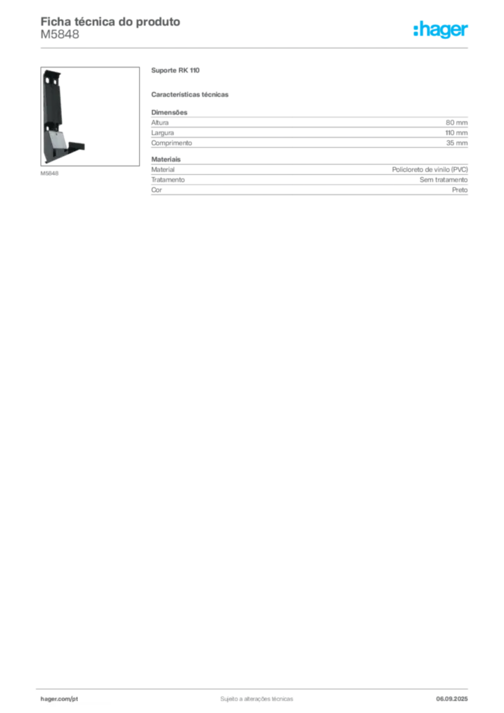 Imagem Hager Ficha técnica do produto M5848 | Hager Portugal