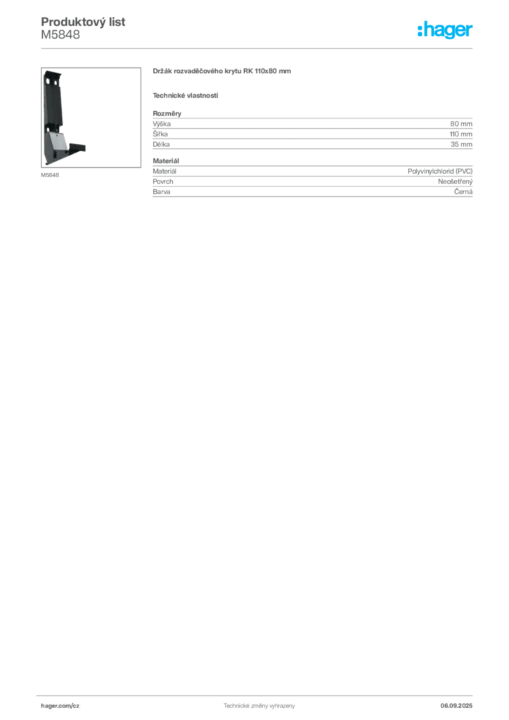 Obrázek Hager Produktový list M5848 | Hager