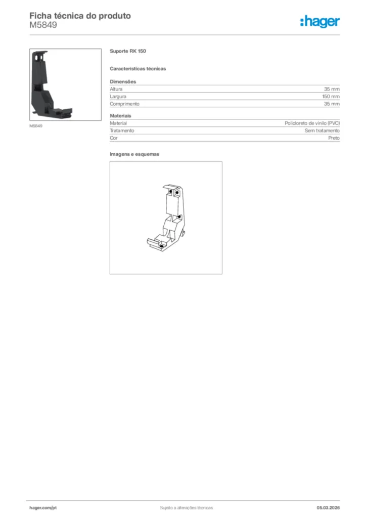 Imagem Hager Ficha técnica do produto M5849 | Hager Portugal
