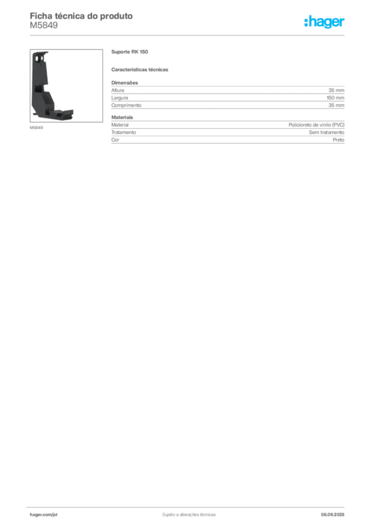 Imagem Hager Ficha técnica do produto M5849 | Hager Portugal