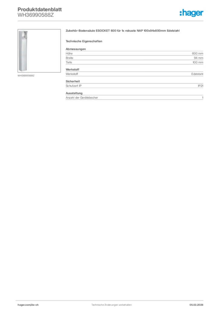 Bild Hager Produktdatenblatt WH36990588Z | Hager Schweiz