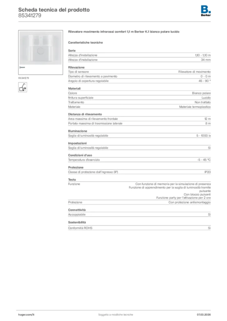 Immagine Berker Scheda tecnica del prodotto 85341279 | Hager Italia