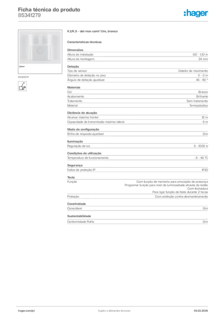 Imagem Hager Ficha técnica do produto 85341279 | Hager Portugal