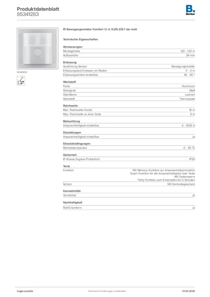 Bild Berker Produktdatenblatt 85341283 | Hager Deutschland
