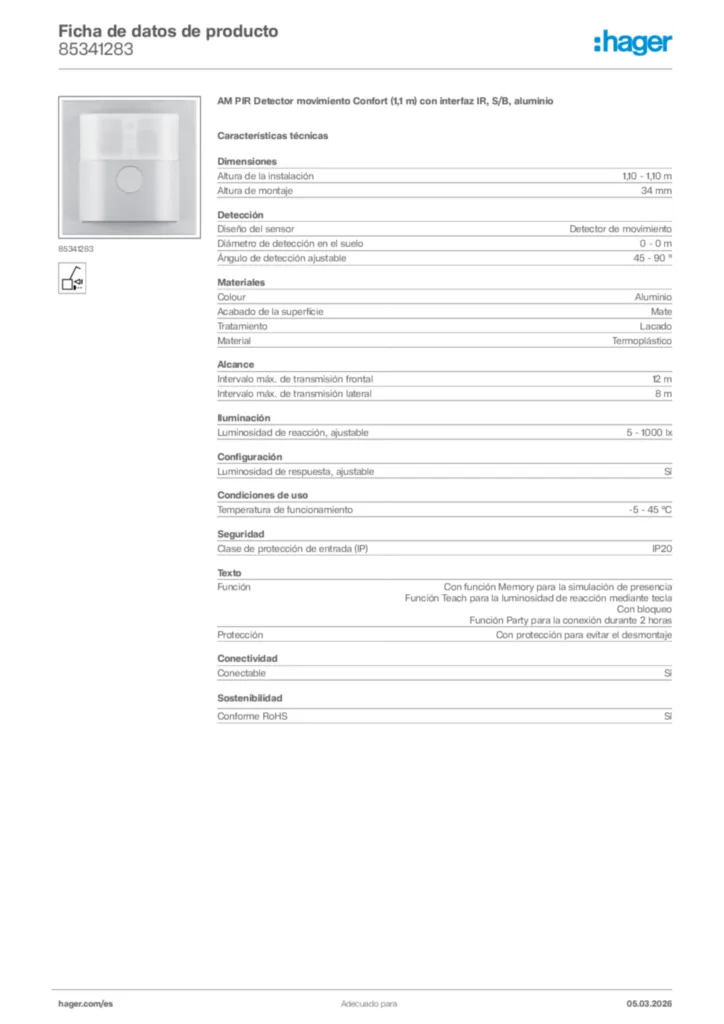 Imagen Hager Ficha de datos de producto 85341283 | Hager España