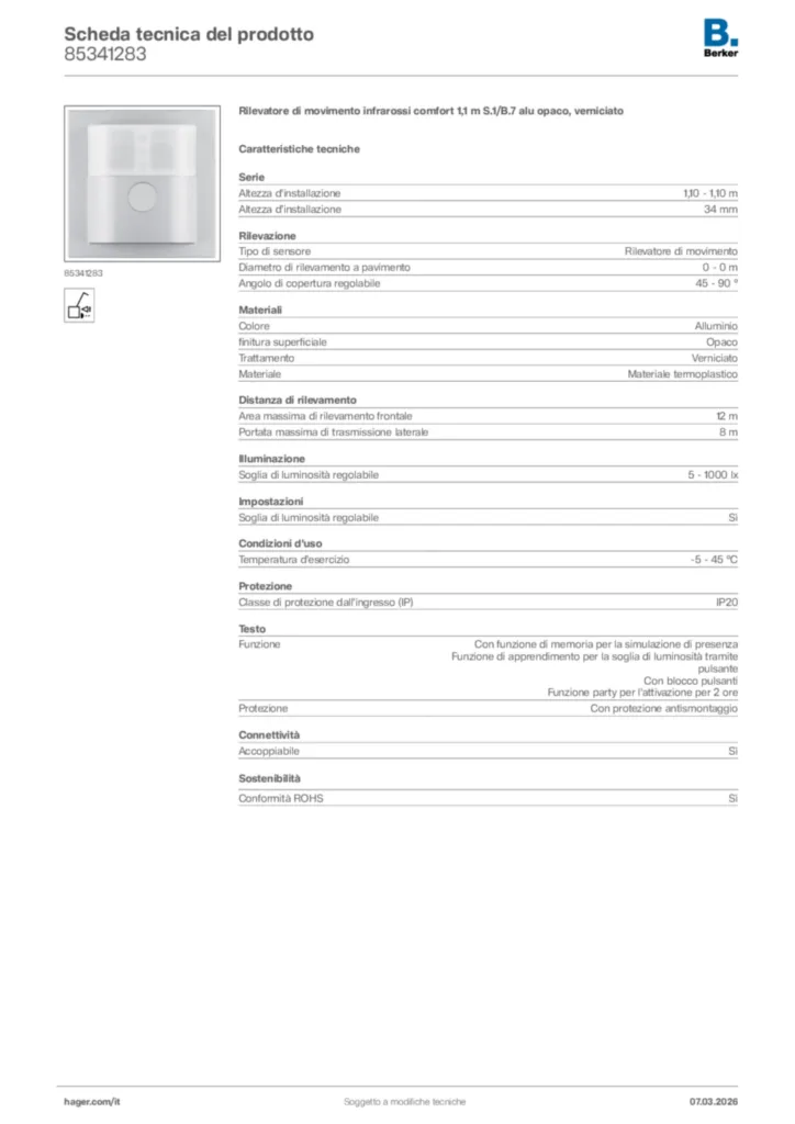 Immagine Berker Scheda tecnica del prodotto 85341283 | Hager Italia