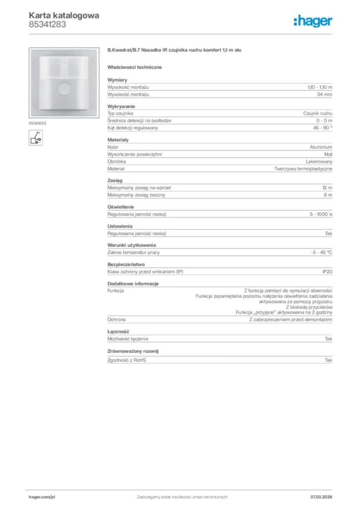 Zdjęcie Hager Karta katalogowa 85341283 | Hager Polska