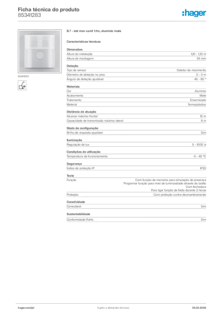 Imagem Hager Ficha técnica do produto 85341283 | Hager Portugal