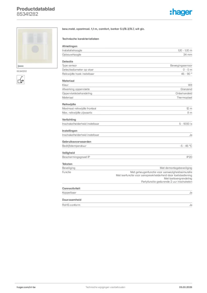 Afbeelding Hager Productdatablad 85341282 | Hager Belgium