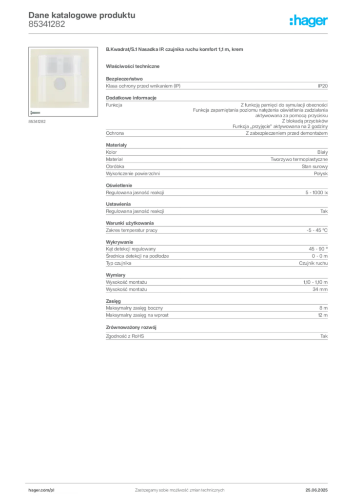 Zdjęcie Hager Dane katalogowe produktu 85341282 | Hager Polska