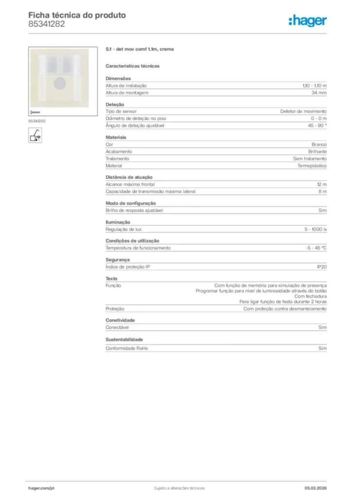 Imagem Hager Ficha técnica do produto 85341282 | Hager Portugal