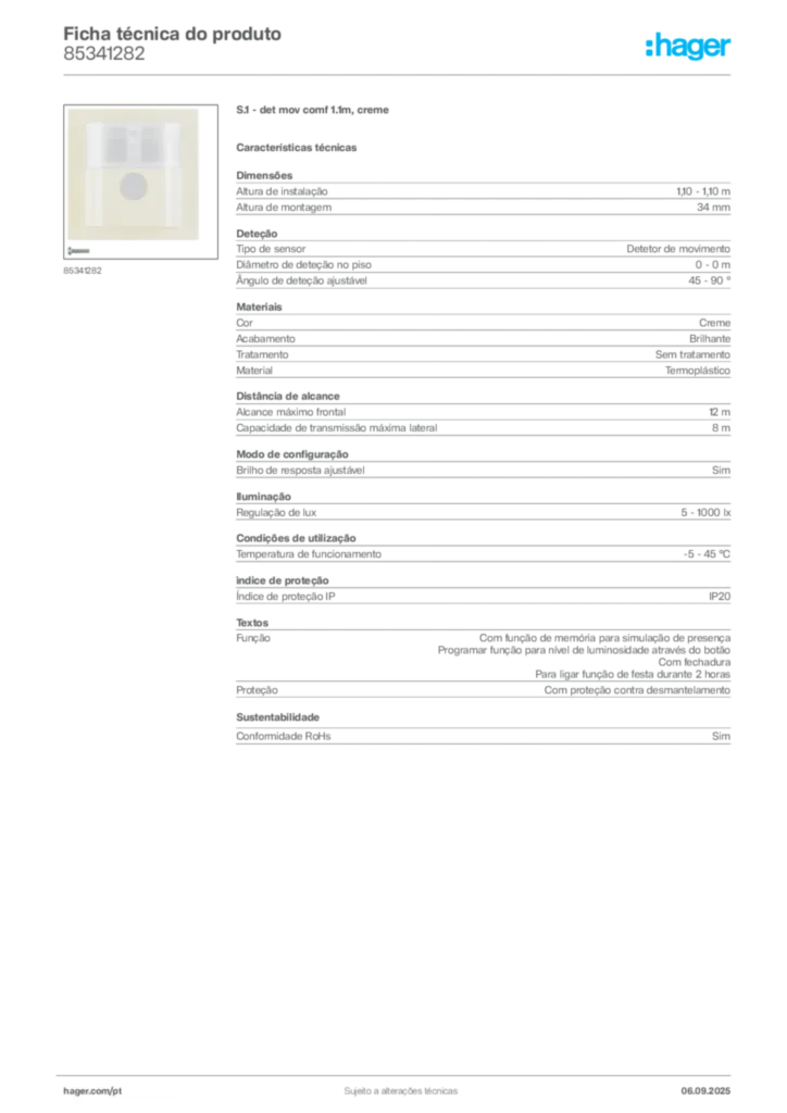 Imagem Hager Ficha técnica do produto 85341282 | Hager Portugal