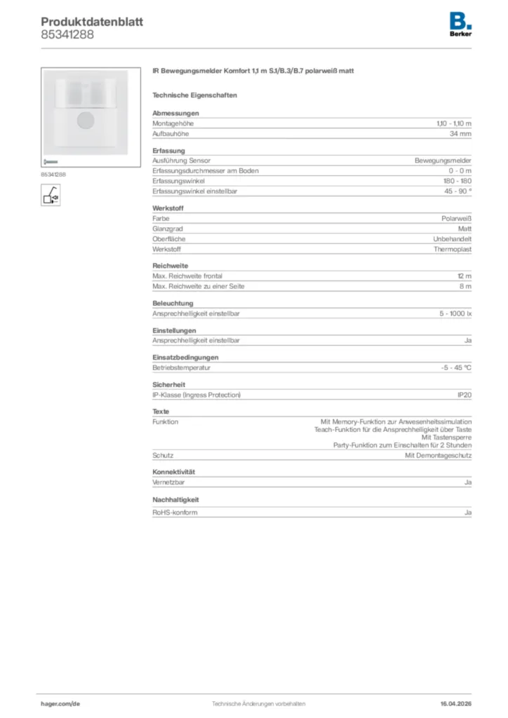 Bild Berker Produktdatenblatt 85341288 | Hager Deutschland