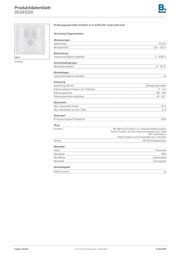Bild Berker Produktdatenblatt 85341288 | Hager Deutschland