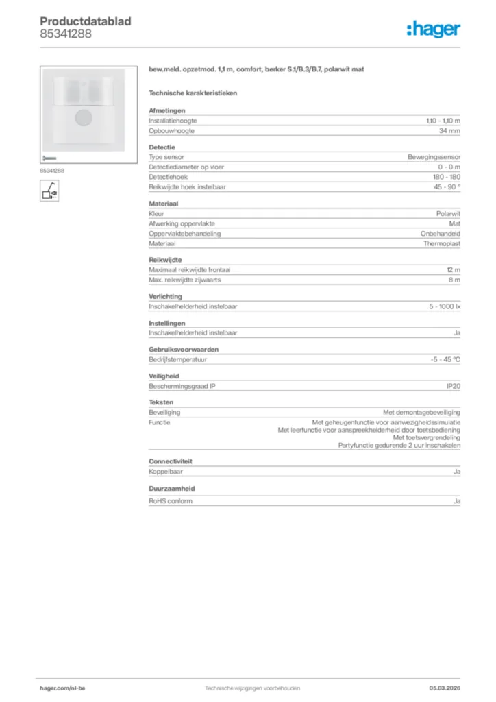 Afbeelding Hager Productdatablad 85341288 | Hager Belgium
