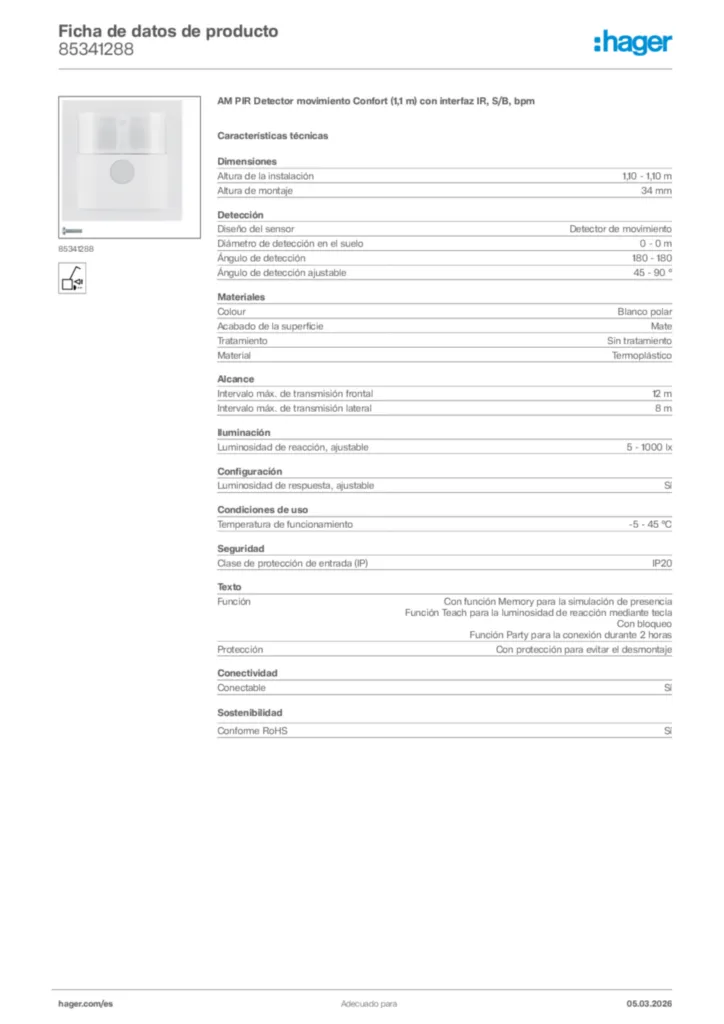 Imagen Hager Ficha de datos de producto 85341288 | Hager España