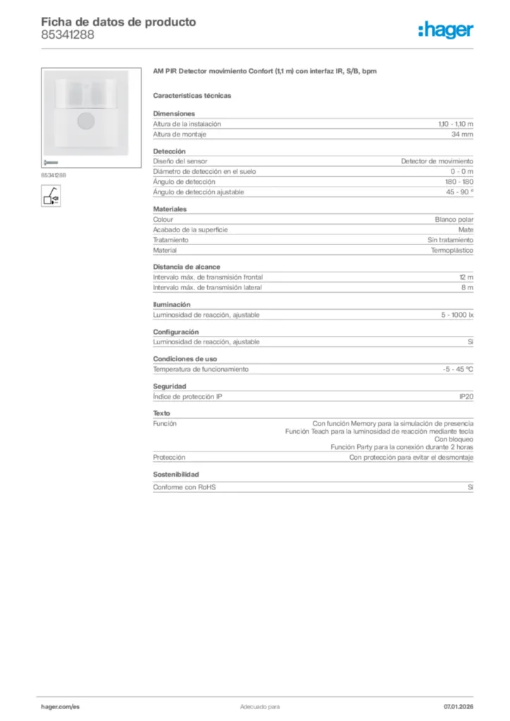 Imagen Hager Ficha de datos de producto 85341288 | Hager España