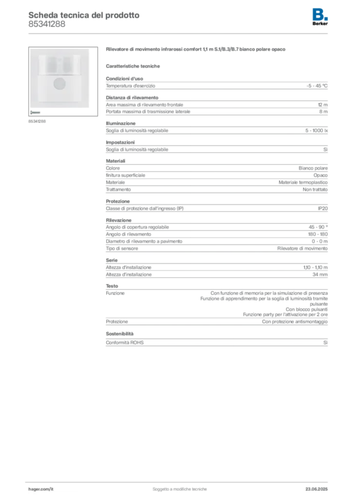 Immagine Berker Scheda tecnica del prodotto 85341288 | Hager Italia