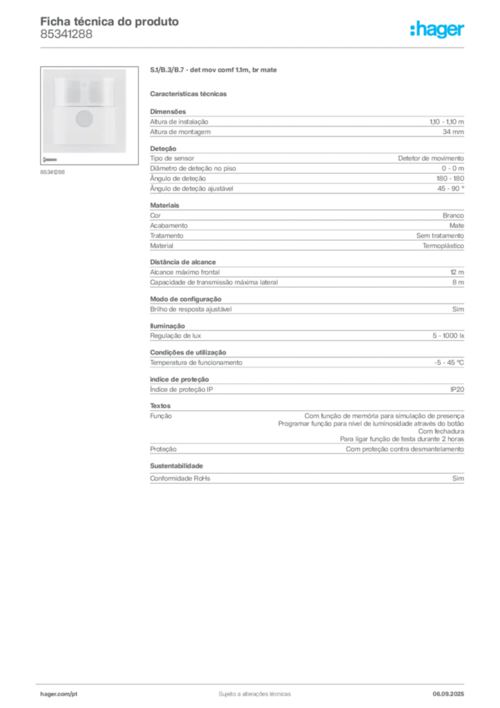 Imagem Hager Ficha técnica do produto 85341288 | Hager Portugal