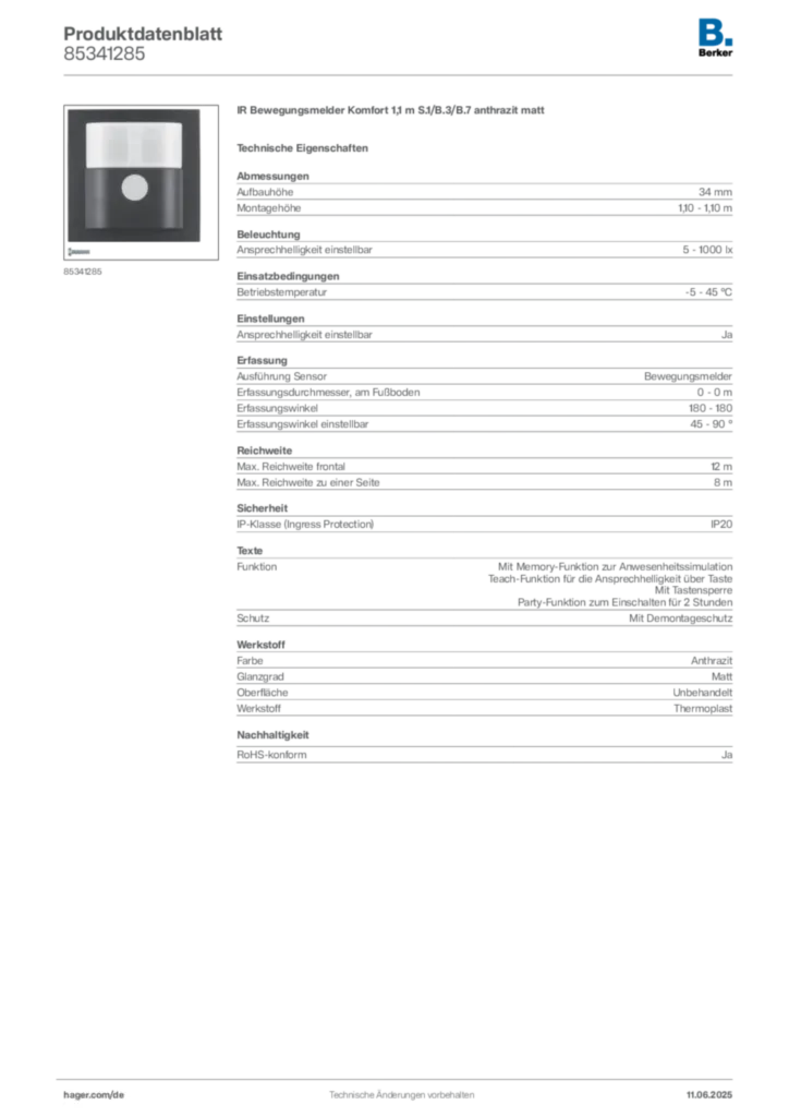 Bild Berker Produktdatenblatt 85341285 | Hager Deutschland