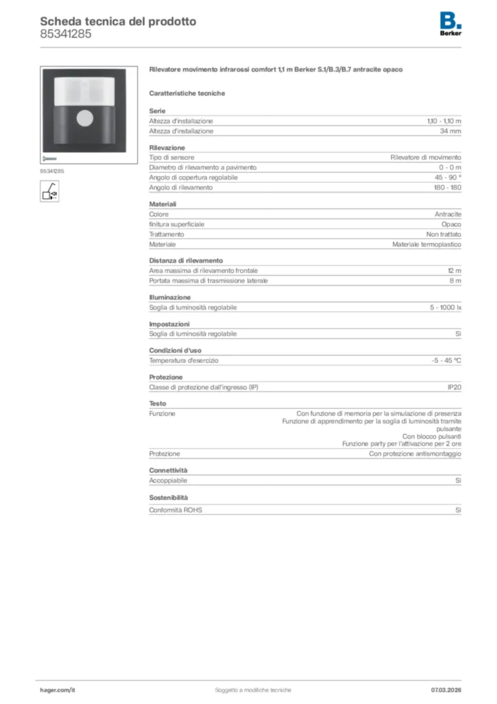 Immagine Berker Scheda tecnica del prodotto 85341285 | Hager Italia