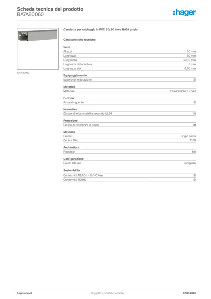Immagine Hager Scheda tecnica del prodotto BA7A80060 | Hager Italia