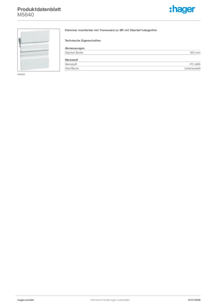 Bild Hager Produktdatenblatt M5840 | Hager Deutschland