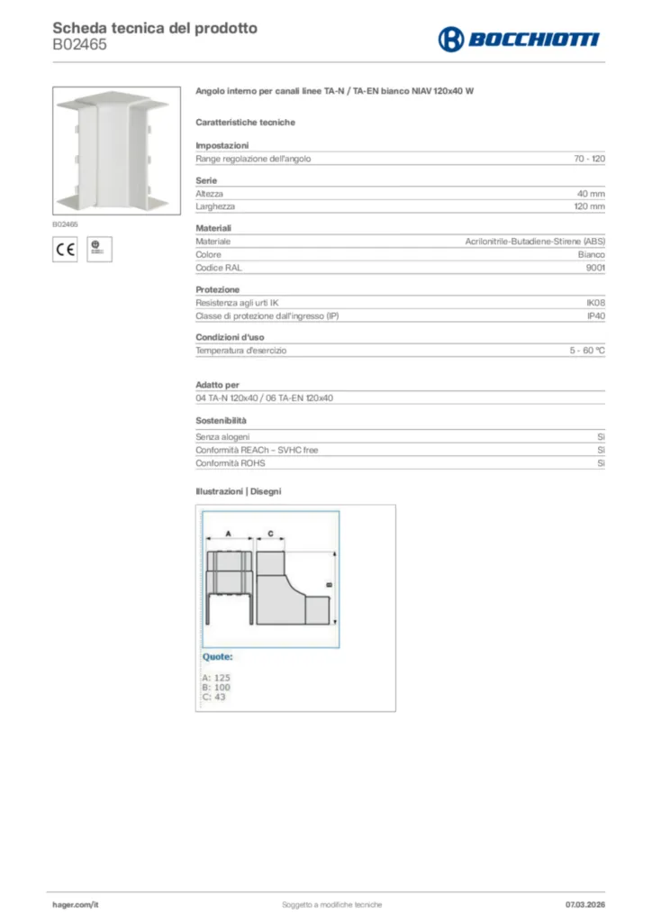 Immagine Bocchiotti Scheda tecnica del prodotto B02465 | Hager Italia