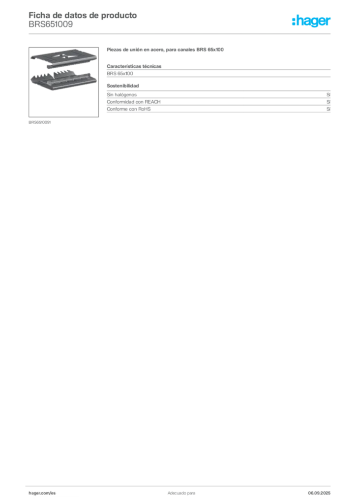 Imagen Hager Ficha de datos de producto BRS651009 | Hager España