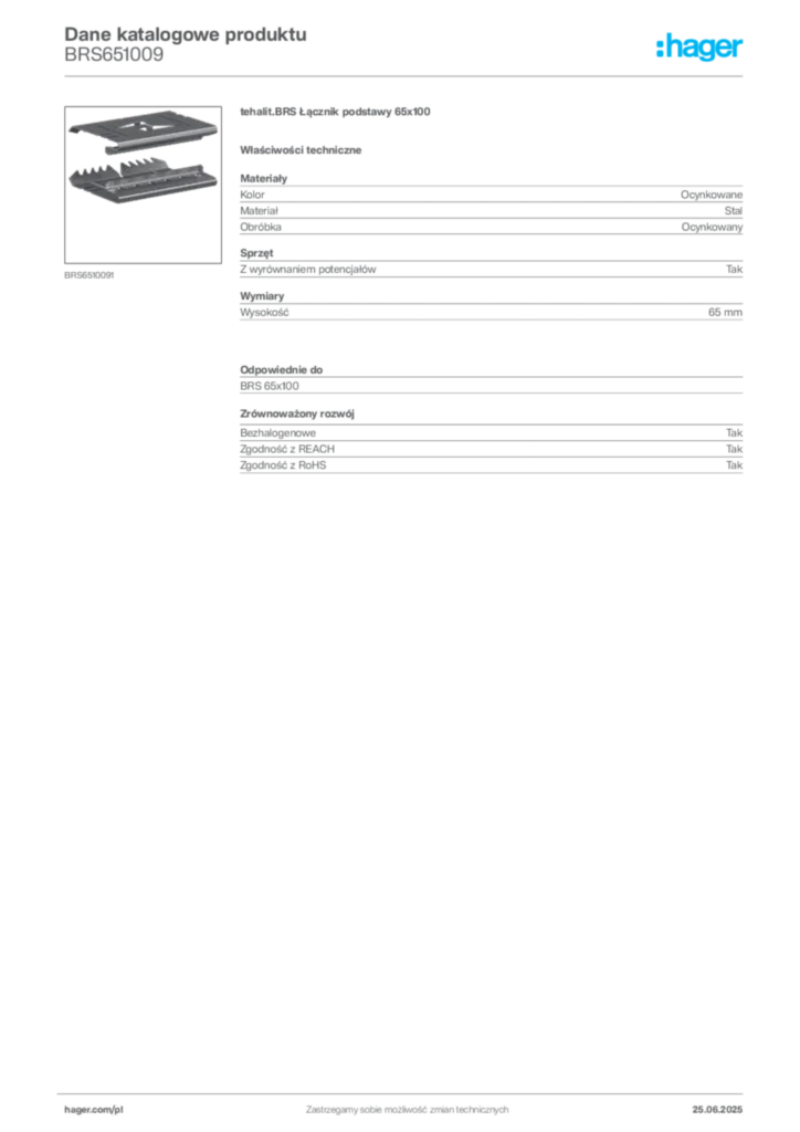 Zdjęcie Hager Karta katalogowa BRS651009 | Hager Polska