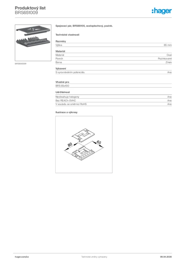 Obrázek Hager Product data sheet BRS651009 | Hager