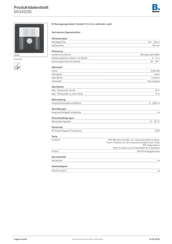 Bild Berker Produktdatenblatt 85341226 | Hager Deutschland