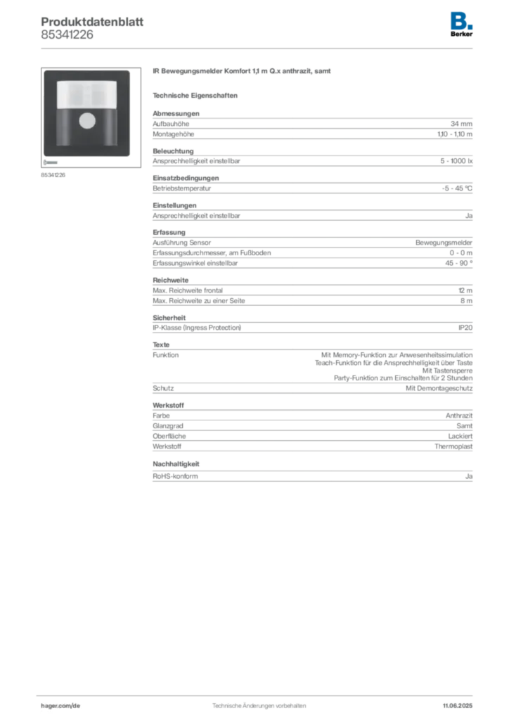 Bild Berker Produktdatenblatt 85341226 | Hager Deutschland