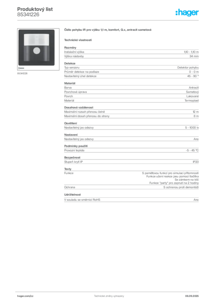 Obrázek Hager Produktový list 85341226 | Hager