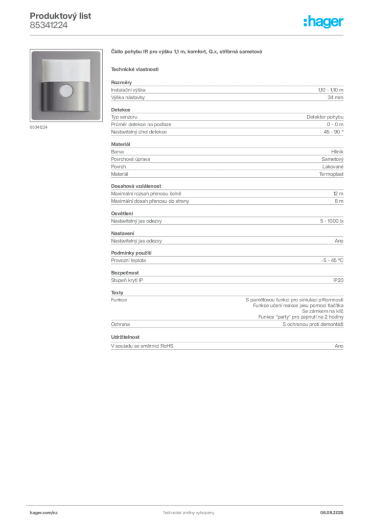 Obrázek Hager Produktový list 85341224 | Hager